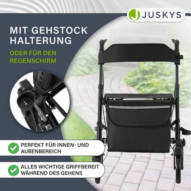 Déambulateur en aluminium Vital – pliable, avec siège et sac à provisions – jusqu'à 130 kg