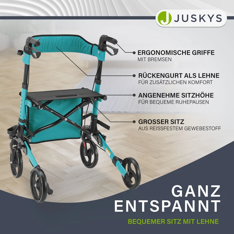 Déambulateur en aluminium Vital – pliable, avec siège et sac à provisions – jusqu'à 130 kg