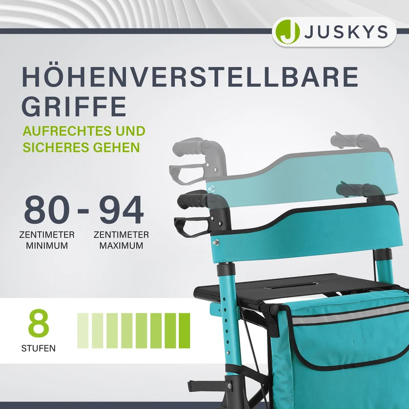 Déambulateur en aluminium Vital – pliable, avec siège et sac à provisions – jusqu'à 130 kg