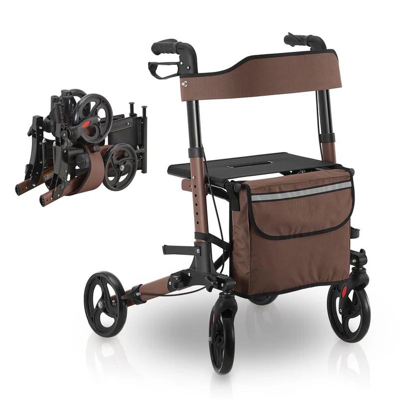 Déambulateur en aluminium Vital – pliable, avec siège et sac à provisions – jusqu'à 130 kg