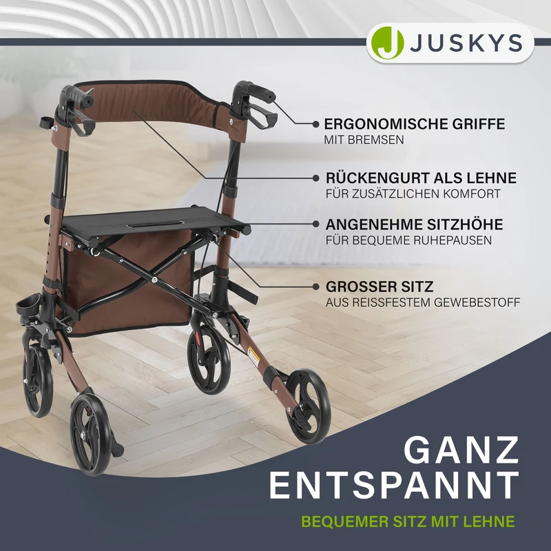 Déambulateur en aluminium Vital – pliable, avec siège et sac à provisions – jusqu'à 130 kg