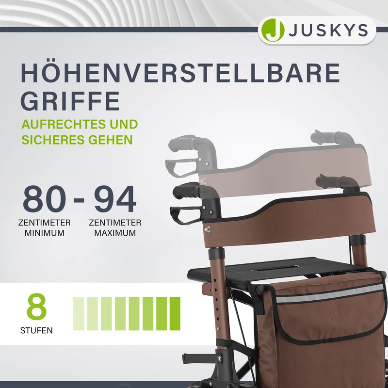 Déambulateur en aluminium Vital – pliable, avec siège et sac à provisions – jusqu'à 130 kg