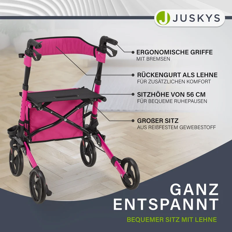 Déambulateur en aluminium Vital – pliable, avec siège et sac à provisions – jusqu'à 130 kg