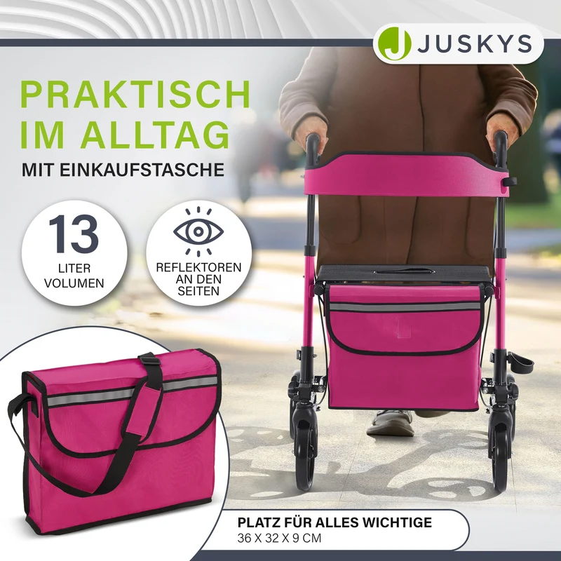 Déambulateur en aluminium Vital – pliable, avec siège et sac à provisions – jusqu'à 130 kg