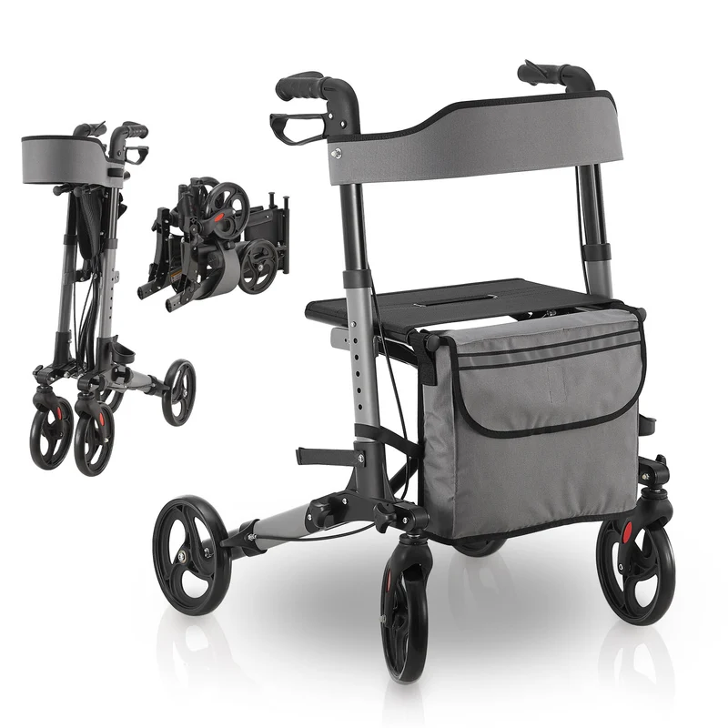 Déambulateur en aluminium Vital – pliable, avec siège et sac à provisions – jusqu'à 130 kg
