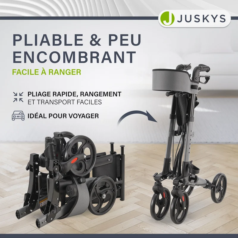 Déambulateur en aluminium Vital – pliable, avec siège et sac à provisions – jusqu'à 130 kg