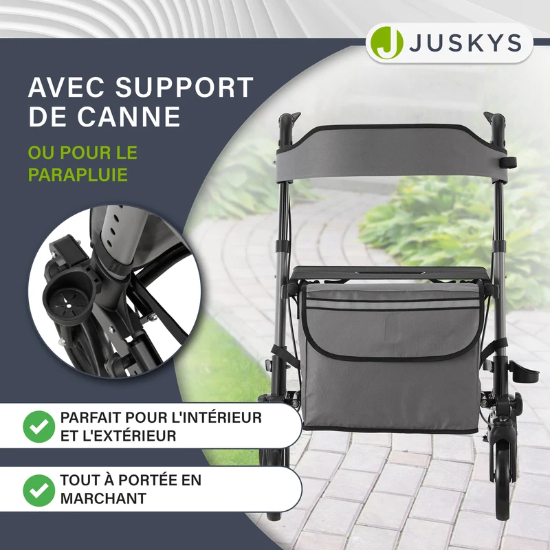 Déambulateur en aluminium Vital – pliable, avec siège et sac à provisions – jusqu'à 130 kg