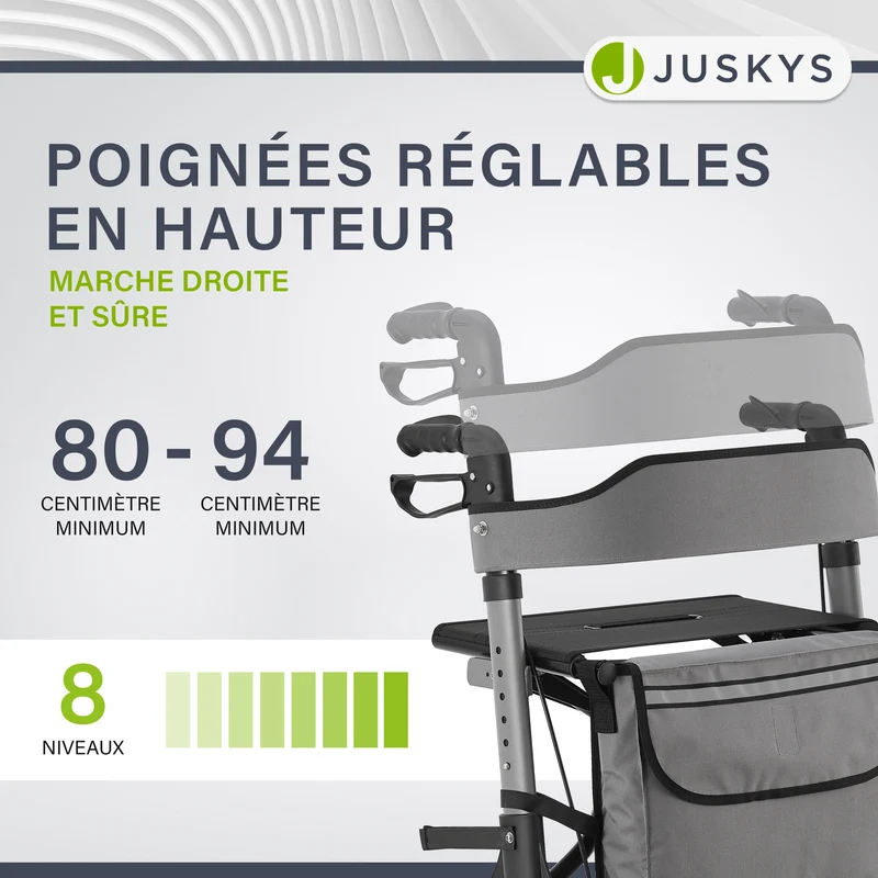 Déambulateur en aluminium Vital – pliable, avec siège et sac à provisions – jusqu'à 130 kg