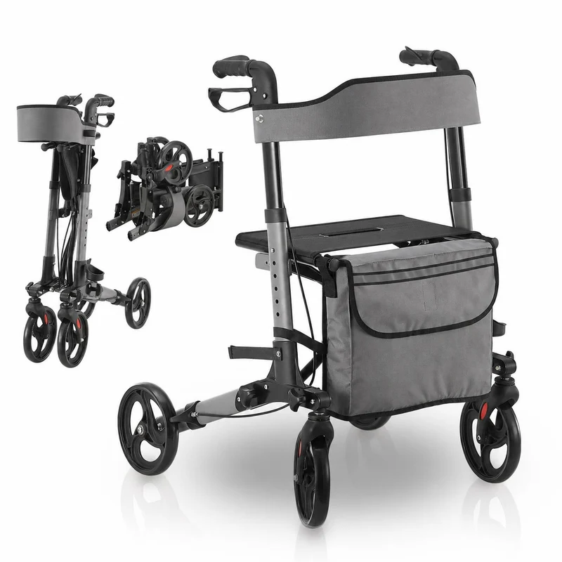 Déambulateur en aluminium Vital – pliable, avec siège et sac à provisions – jusqu'à 130 kg