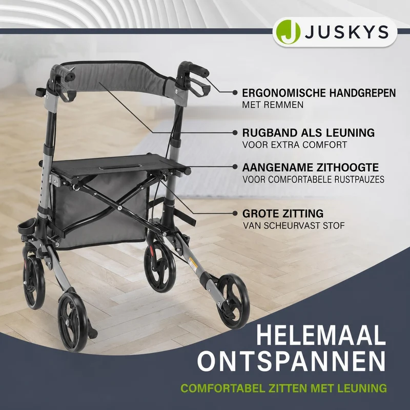 Déambulateur en aluminium Vital – pliable, avec siège et sac à provisions – jusqu'à 130 kg