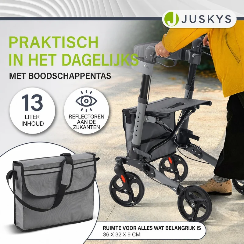 Déambulateur en aluminium Vital – pliable, avec siège et sac à provisions – jusqu'à 130 kg