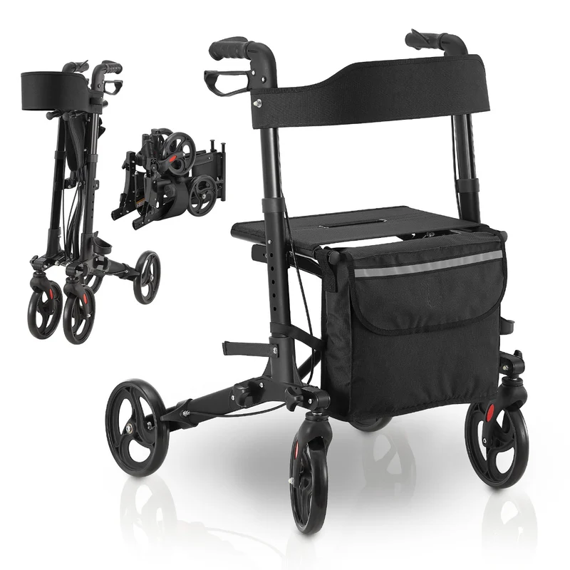 Déambulateur en aluminium Vital – pliable, avec siège et sac à provisions – jusqu'à 130 kg