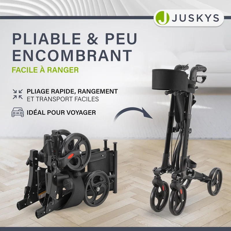 Déambulateur en aluminium Vital – pliable, avec siège et sac à provisions – jusqu'à 130 kg