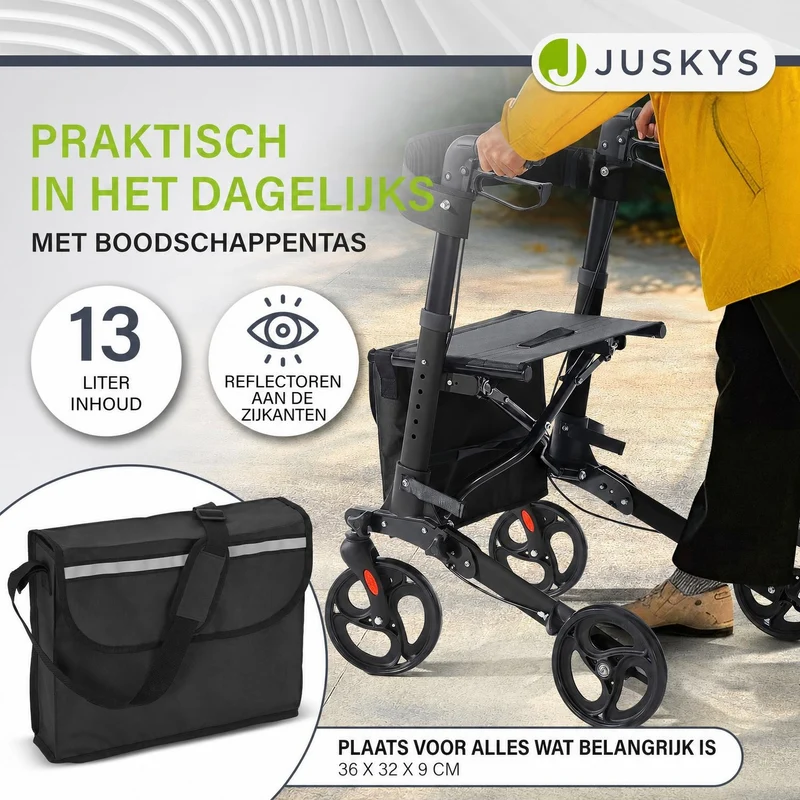 Déambulateur en aluminium Vital – pliable, avec siège et sac à provisions – jusqu'à 130 kg