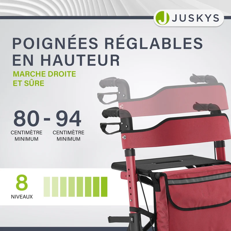 Déambulateur en aluminium Vital – pliable, avec siège et sac à provisions – jusqu'à 130 kg