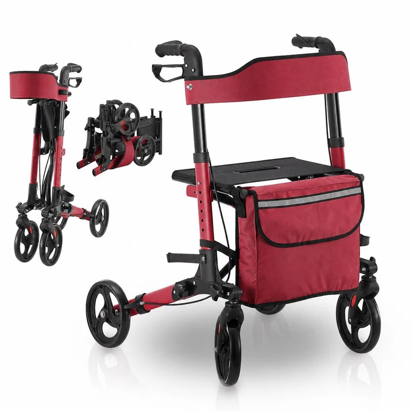 Déambulateur en aluminium Vital – pliable, avec siège et sac à provisions – jusqu'à 130 kg