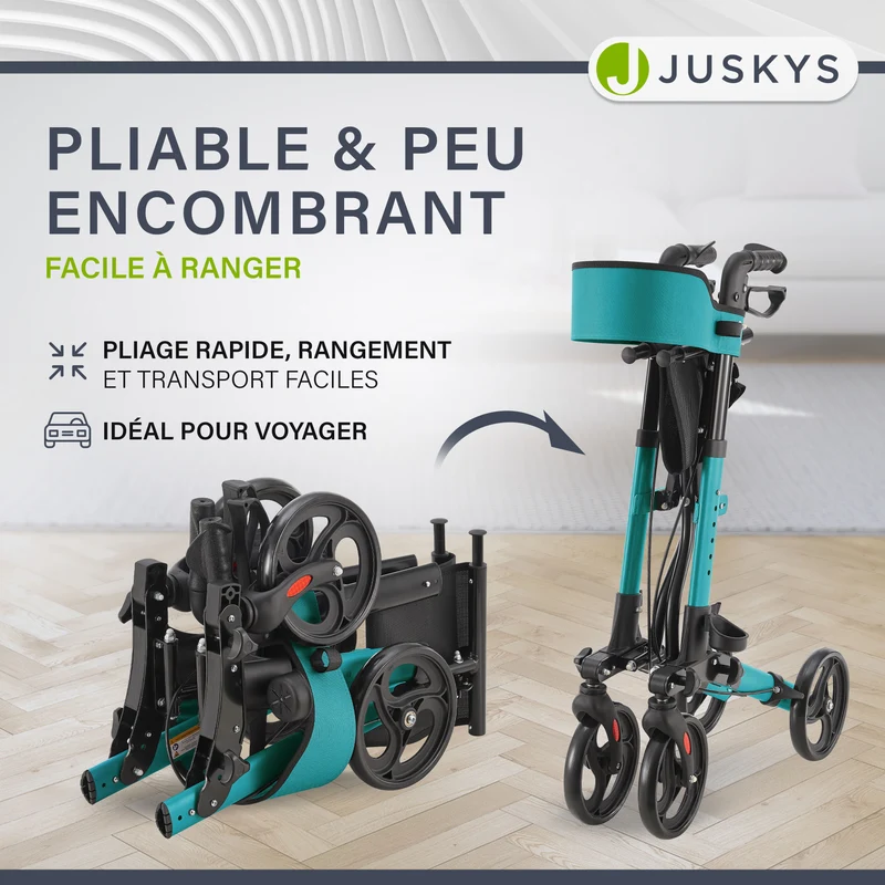Déambulateur en aluminium Vital – pliable, avec siège et sac à provisions – jusqu'à 130 kg