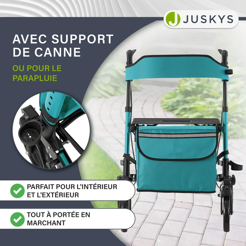 Déambulateur en aluminium Vital – pliable, avec siège et sac à provisions – jusqu'à 130 kg