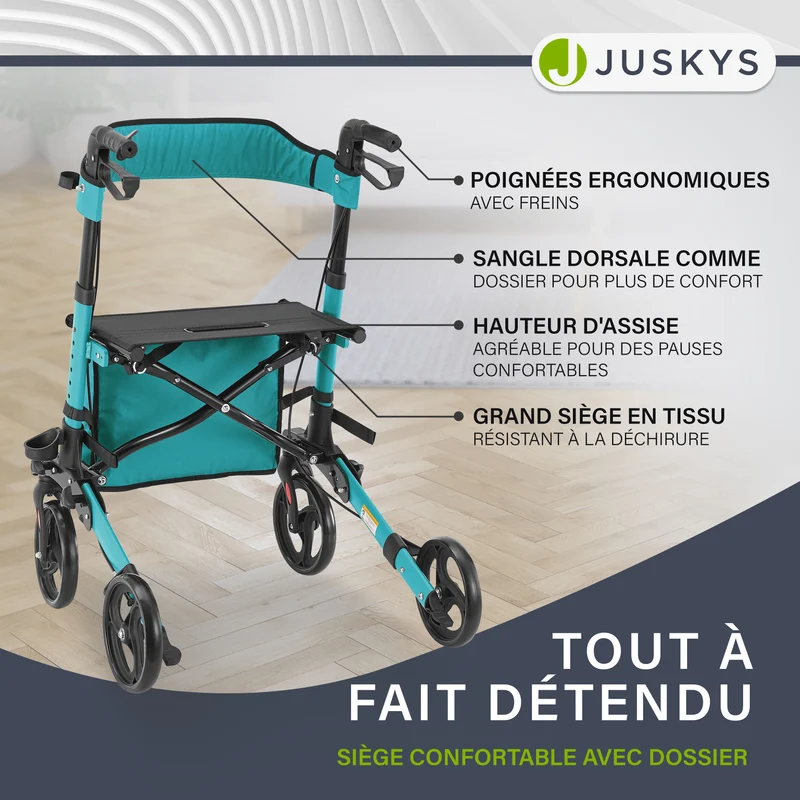 Déambulateur en aluminium Vital – pliable, avec siège et sac à provisions – jusqu'à 130 kg