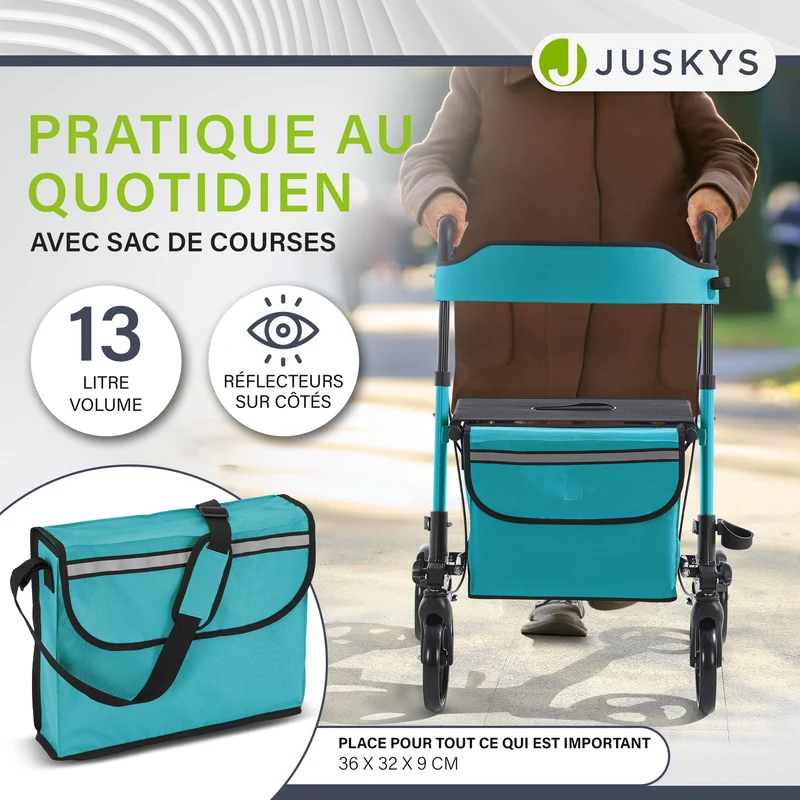 Déambulateur en aluminium Vital – pliable, avec siège et sac à provisions – jusqu'à 130 kg