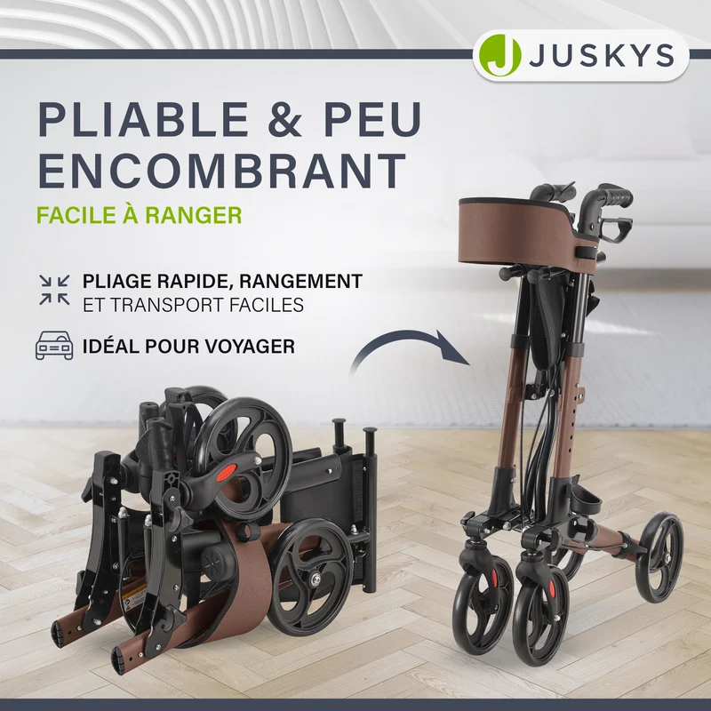 Déambulateur en aluminium Vital – pliable, avec siège et sac à provisions – jusqu'à 130 kg