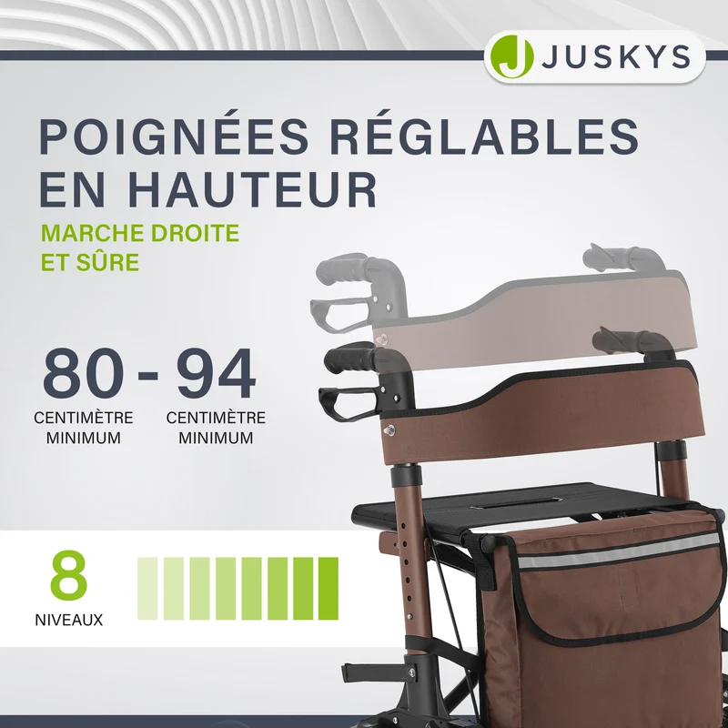 Déambulateur en aluminium Vital – pliable, avec siège et sac à provisions – jusqu'à 130 kg
