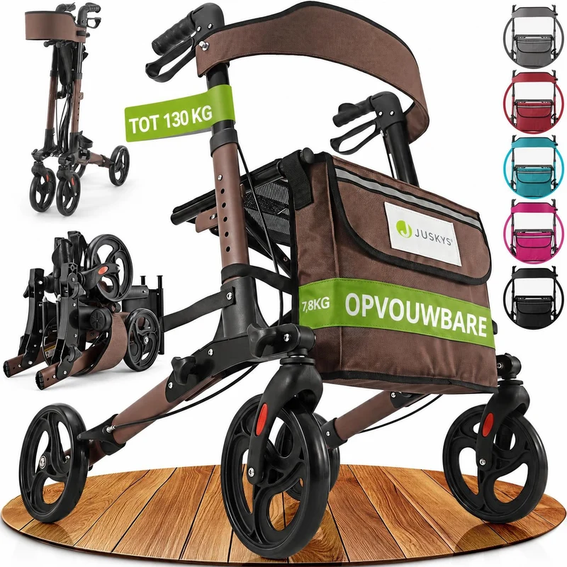 Déambulateur en aluminium Vital – pliable, avec siège et sac à provisions – jusqu'à 130 kg
