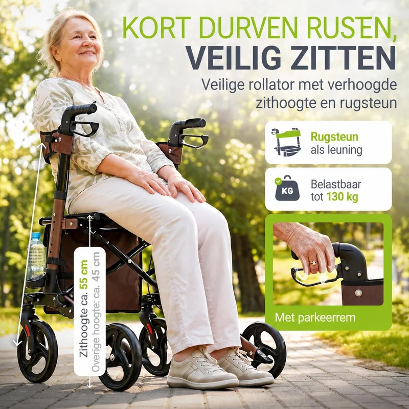 Déambulateur en aluminium Vital – pliable, avec siège et sac à provisions – jusqu'à 130 kg