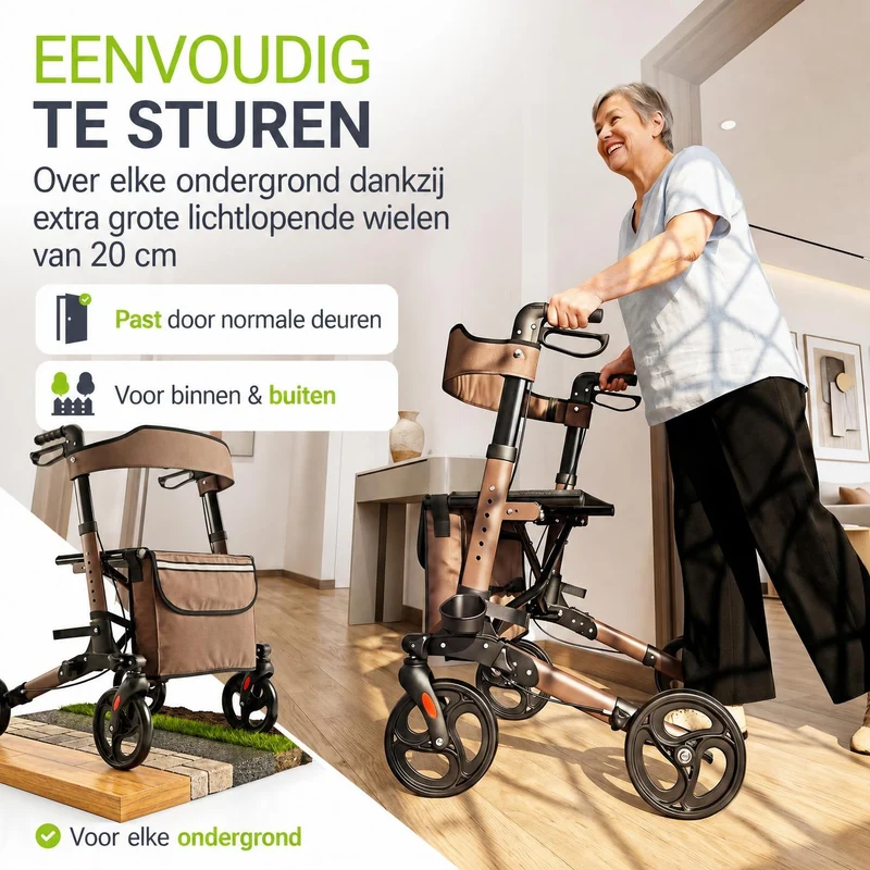 Déambulateur en aluminium Vital – pliable, avec siège et sac à provisions – jusqu'à 130 kg