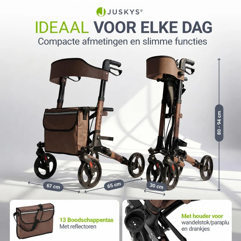 Déambulateur en aluminium Vital – pliable, avec siège et sac à provisions – jusqu'à 130 kg
