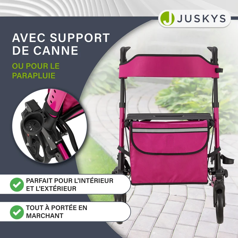 Déambulateur en aluminium Vital – pliable, avec siège et sac à provisions – jusqu'à 130 kg