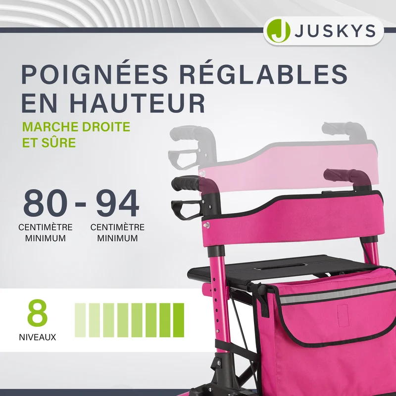 Déambulateur en aluminium Vital – pliable, avec siège et sac à provisions – jusqu'à 130 kg