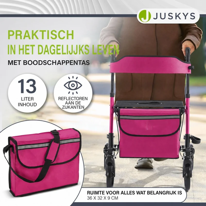Déambulateur en aluminium Vital – pliable, avec siège et sac à provisions – jusqu'à 130 kg