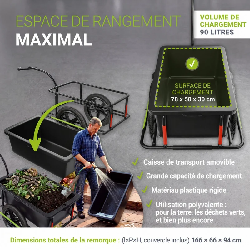 Remorque de transport / remorque à vélo 90 litres