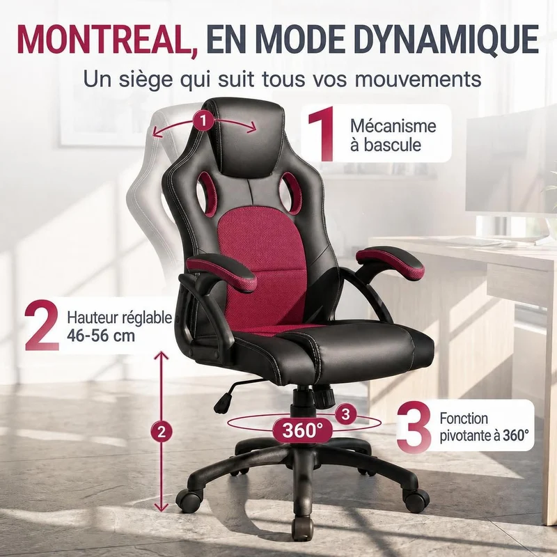 Chaise de bureau Racing Montreal – jusqu'à 120 kg