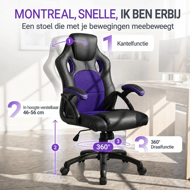 Chaise de bureau Racing Montreal – jusqu'à 120 kg