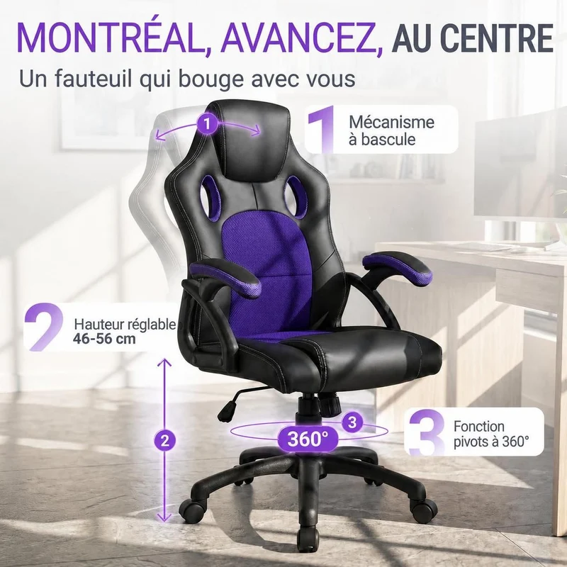 Chaise de bureau Racing Montreal – jusqu'à 120 kg