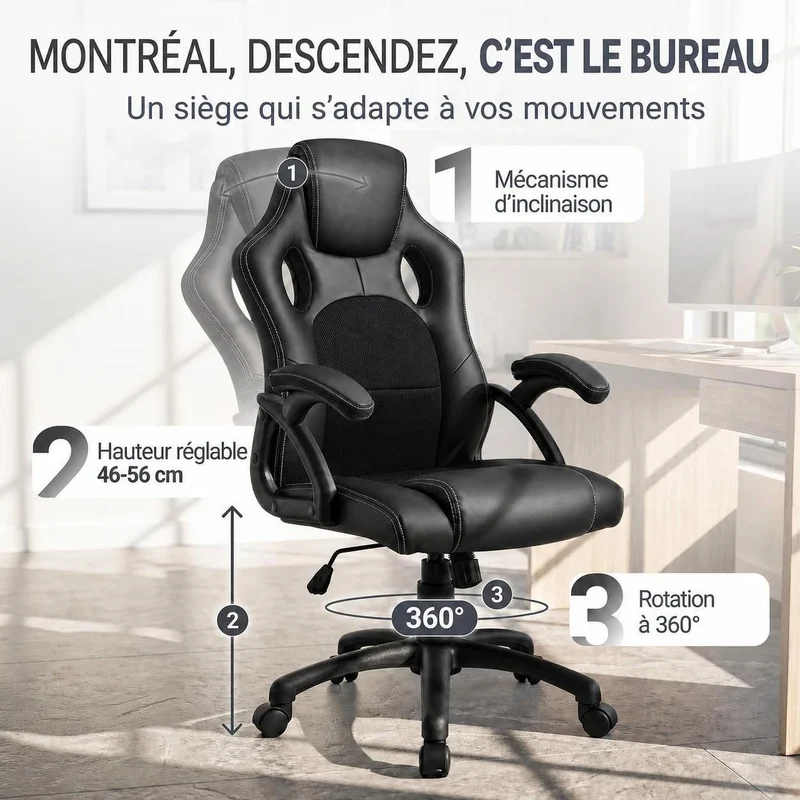 Chaise de bureau Racing Montreal – jusqu'à 120 kg