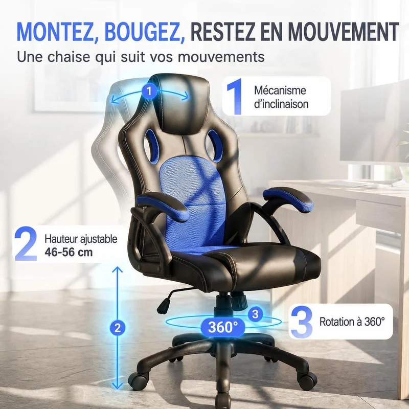 Chaise de bureau Racing Montreal – jusqu'à 120 kg