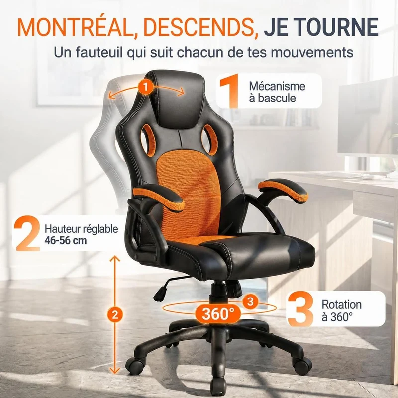 Chaise de bureau Racing Montreal – jusqu'à 120 kg