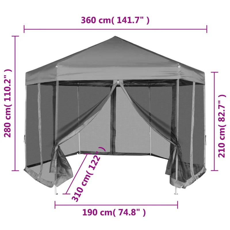 Partytent Pop-Up Zeshoekig Met 6 Zijwanden 3,6X3,1 M