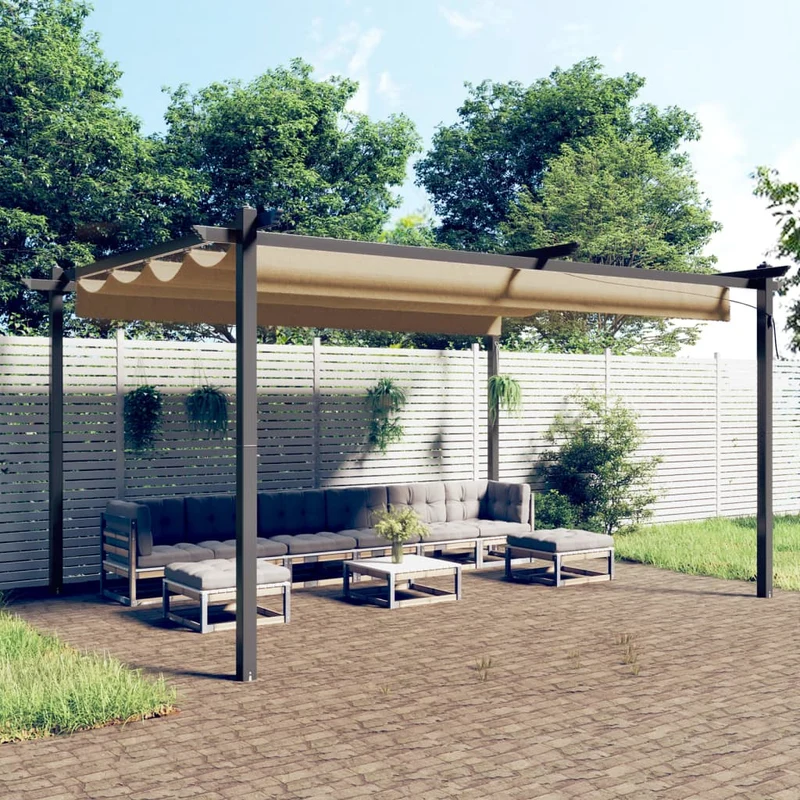 Tuinprieel Met Uittrekbaar Dak 4X3 M Kleurig