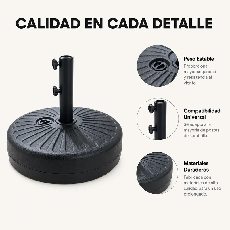 Pack Sombrilla Recta 3m UV Beige + Base Redonda Rellenable