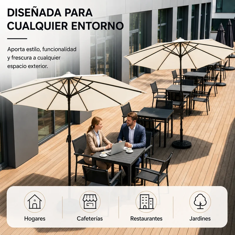 Pack Sombrilla Recta 3m Beige + Base Redonda Rellenable
