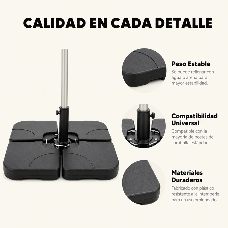 Pack Sombrilla Lateral 3m LED Beige + Base Modular Cuadrada