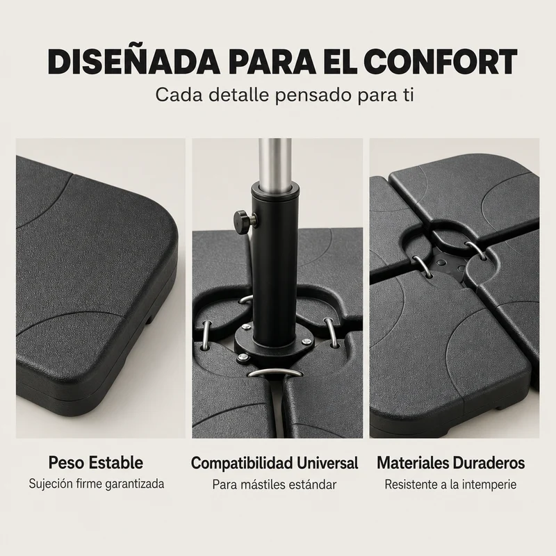 Pack Sombrilla Lateral 3m Kaki + Base Modular Cuadrada