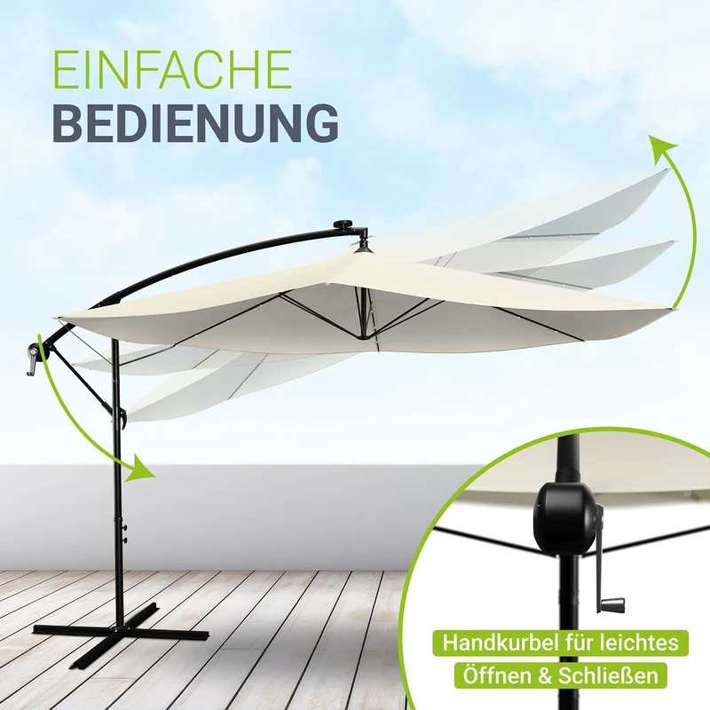 Parasol déporté à LED Brazil – avec manivelle et socle