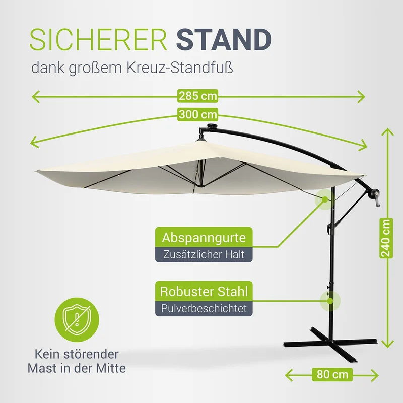 Parasol déporté à LED Brazil – avec manivelle et socle