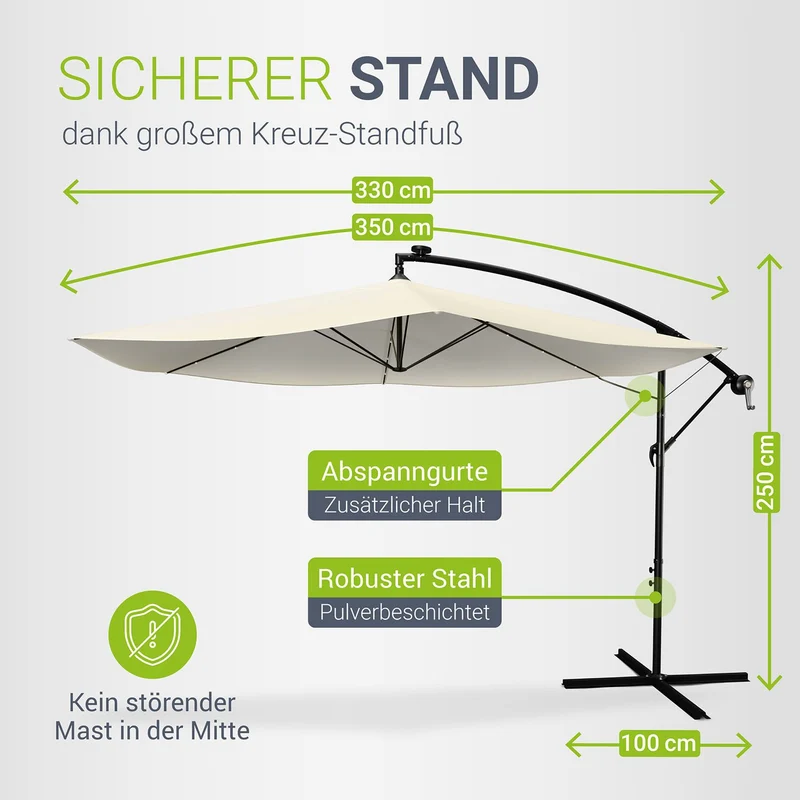 Parasol déporté à LED Brazil – avec manivelle et socle