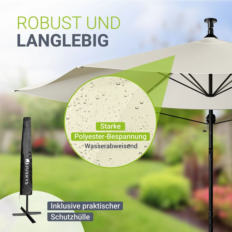 Parasol déporté à LED Brazil – avec manivelle et socle